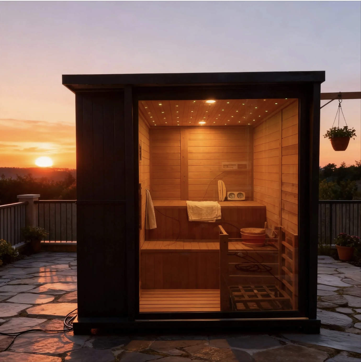 Max Heater Sleek Black Cube Outdoor Sauna – A Sophisticated Sanctuary for the Modern Garden