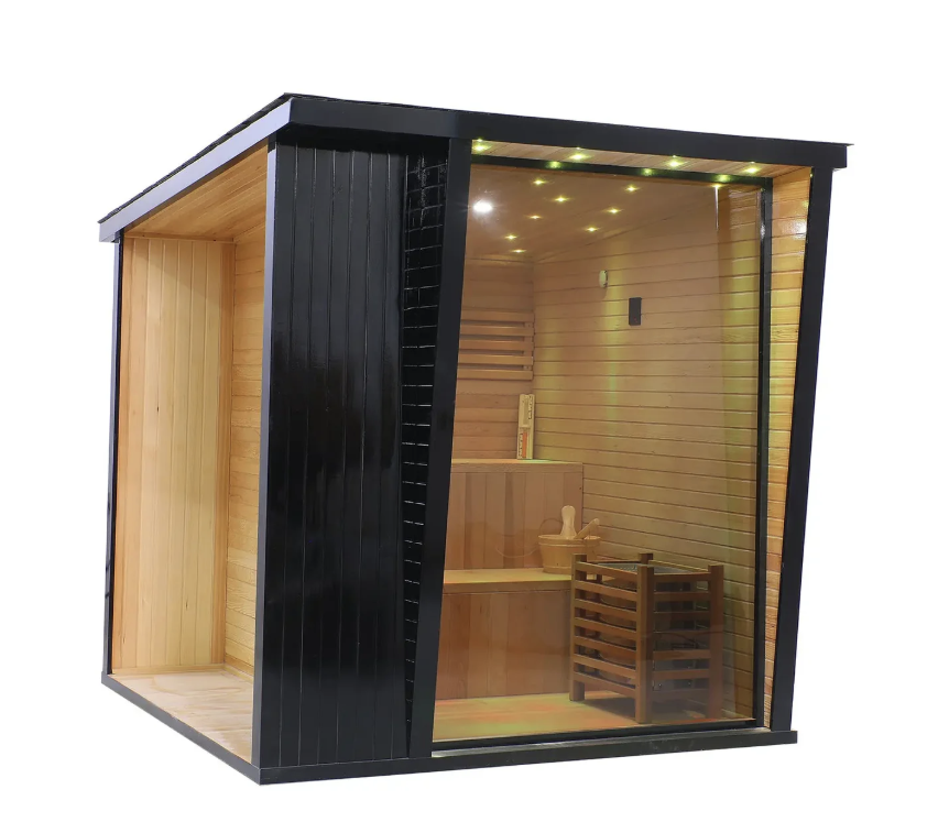 Max Heater Health Outdoor Steam Sauna – Black Square Style, Canadian Hemlock Crafted-8