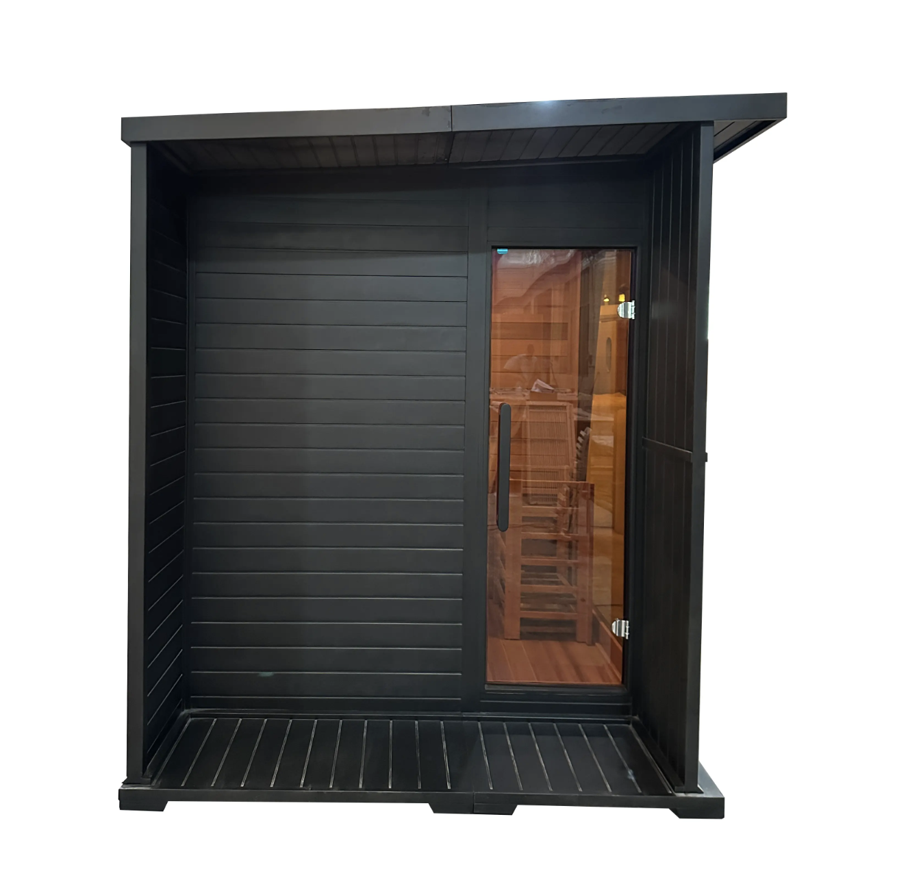 Max Heater Sleek Black Cube Outdoor Sauna – A Sophisticated Sanctuary for the Modern Garden-9