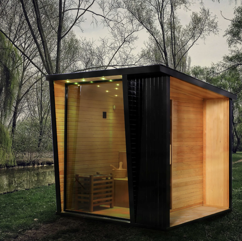 Max Heater Health Outdoor Steam Sauna – Black Square Style, Canadian Hemlock Crafted-5