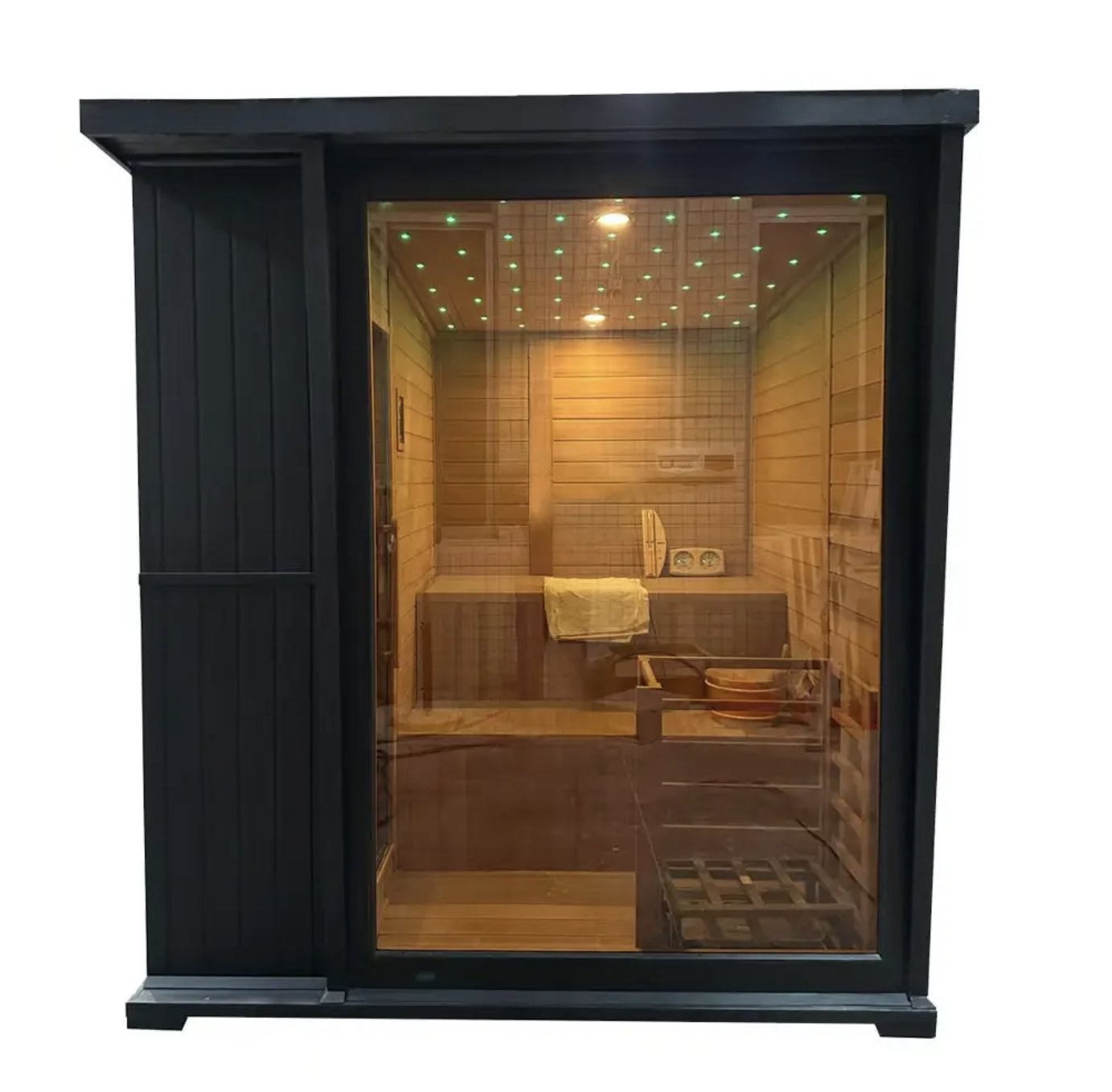 Max Heater Sleek Black Cube Outdoor Sauna – A Sophisticated Sanctuary for the Modern Garden-10