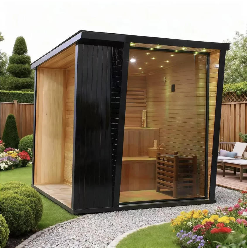 Max Heater Health Outdoor Steam Sauna – Black Square Style, Canadian Hemlock Crafted