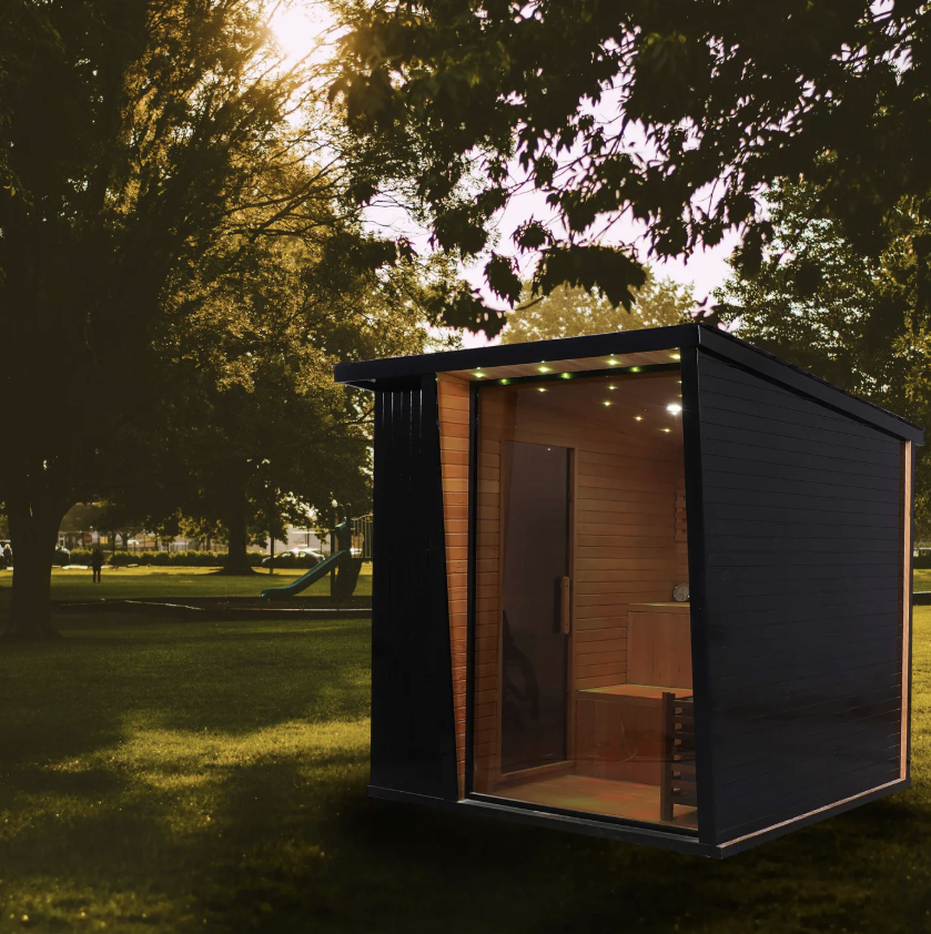 Max Heater Health Outdoor Steam Sauna – Black Square Style, Canadian Hemlock Crafted-2